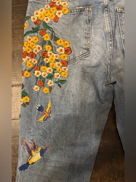 Free People Light Blue Straight Leg Jeans with Yellow Floral Embroidery - Picture 10 of 10